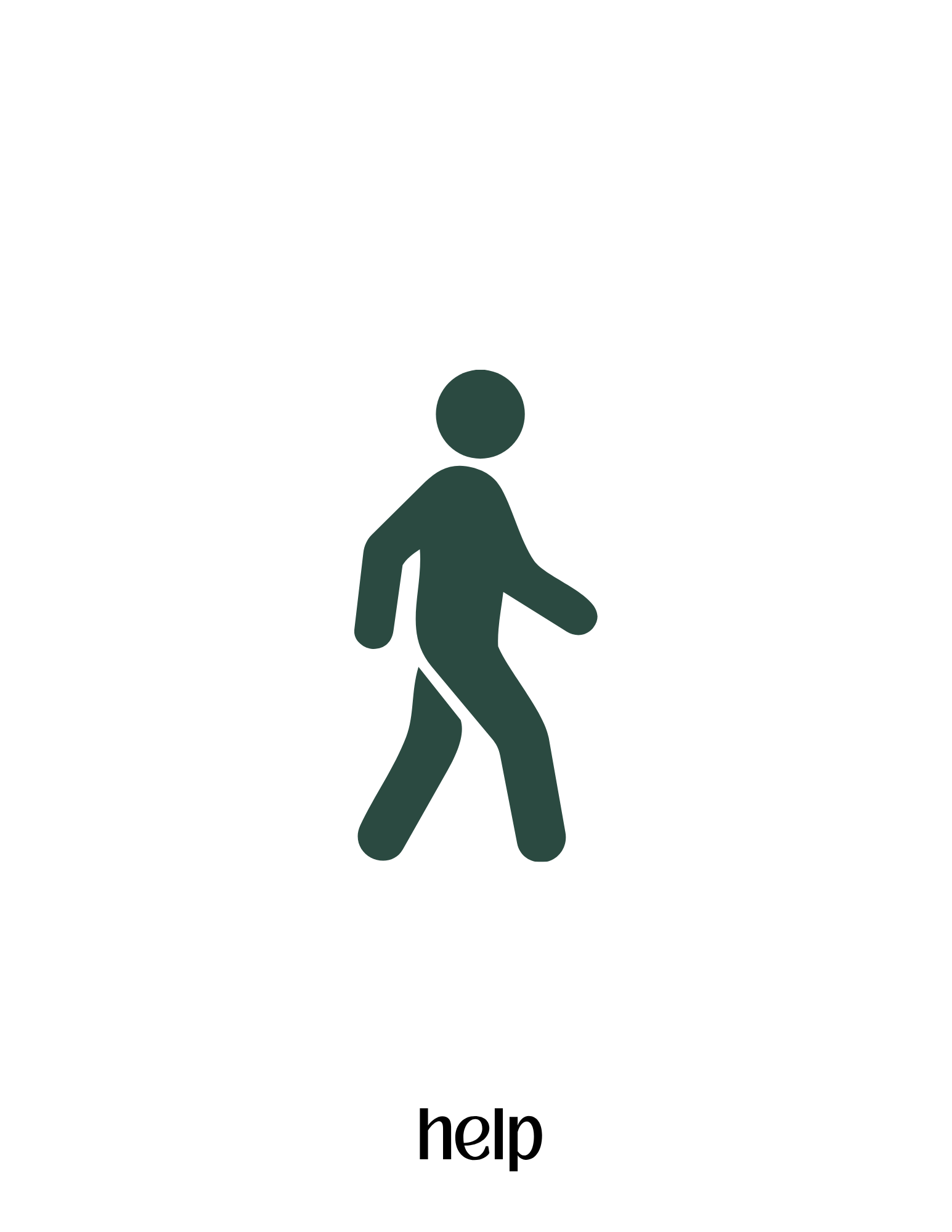 Icon graphic of a walking person in teal color amidst a circular backdrop on a black background.