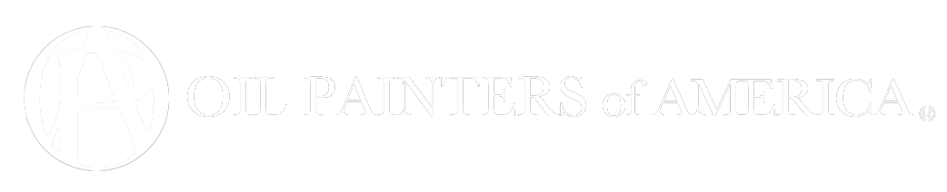 Oil Painters of America logo with black background and white text.