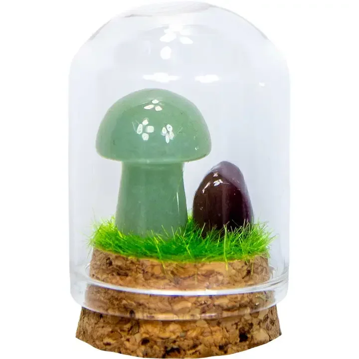 Gemstone Mini Mushroom Terrarium — Green Aventurine