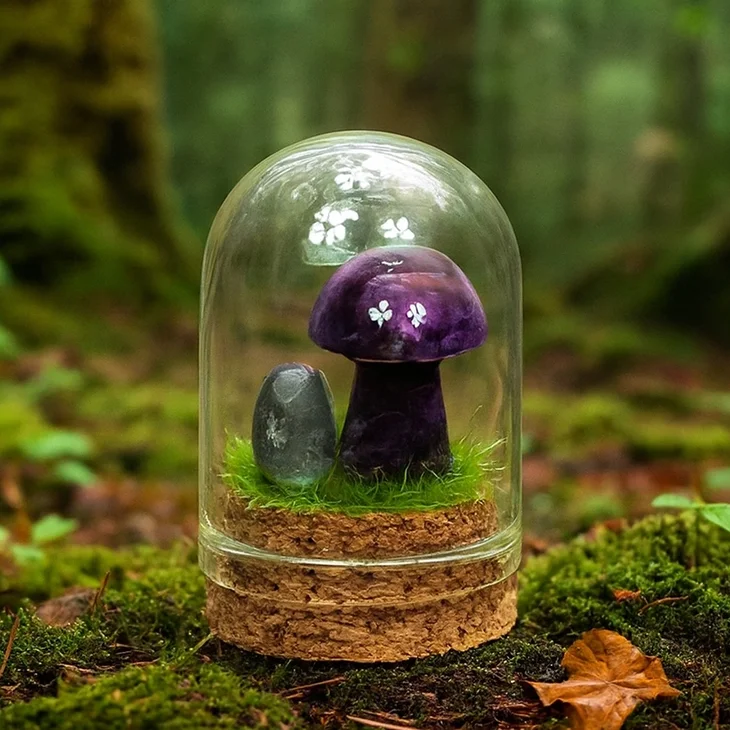 Gemstone Mini Mushroom Terrarium — Amethyst
