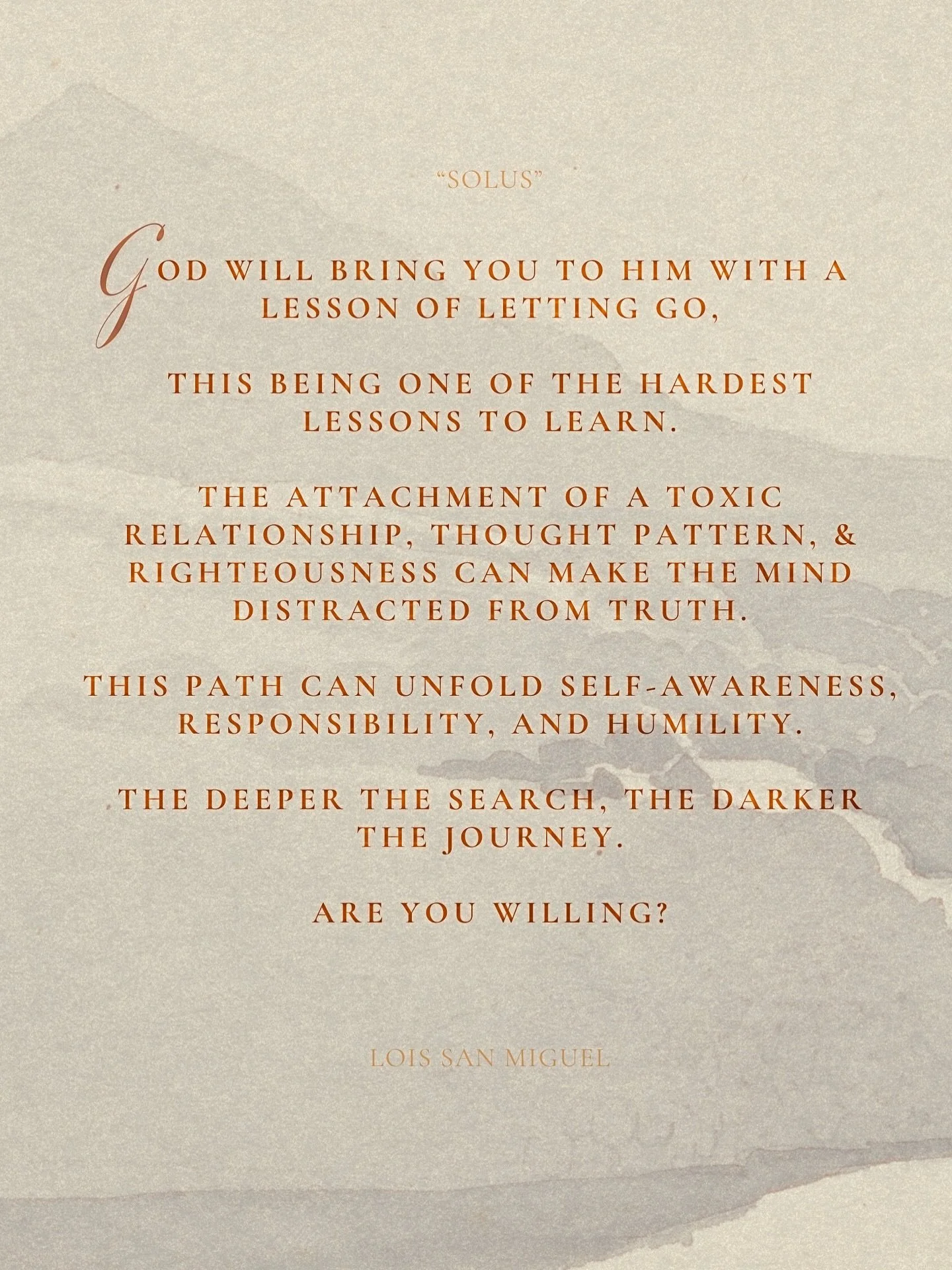 Personal writings &bull; Solus

I am opening this side of myself, in hopes that my experiences in my own life can show that our internal worlds may seem like we are alone;
But we are connected at the same time. 

It&rsquo;s through our journey of &ls