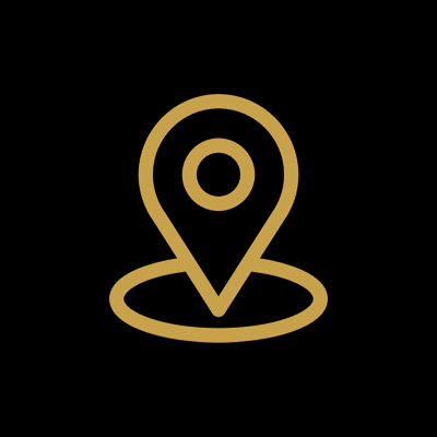Gold map location pin icon on black background