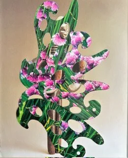  Chive Blossoms x Statue , 9 x 12 inches, Handcut book page on Art History book page, 2025