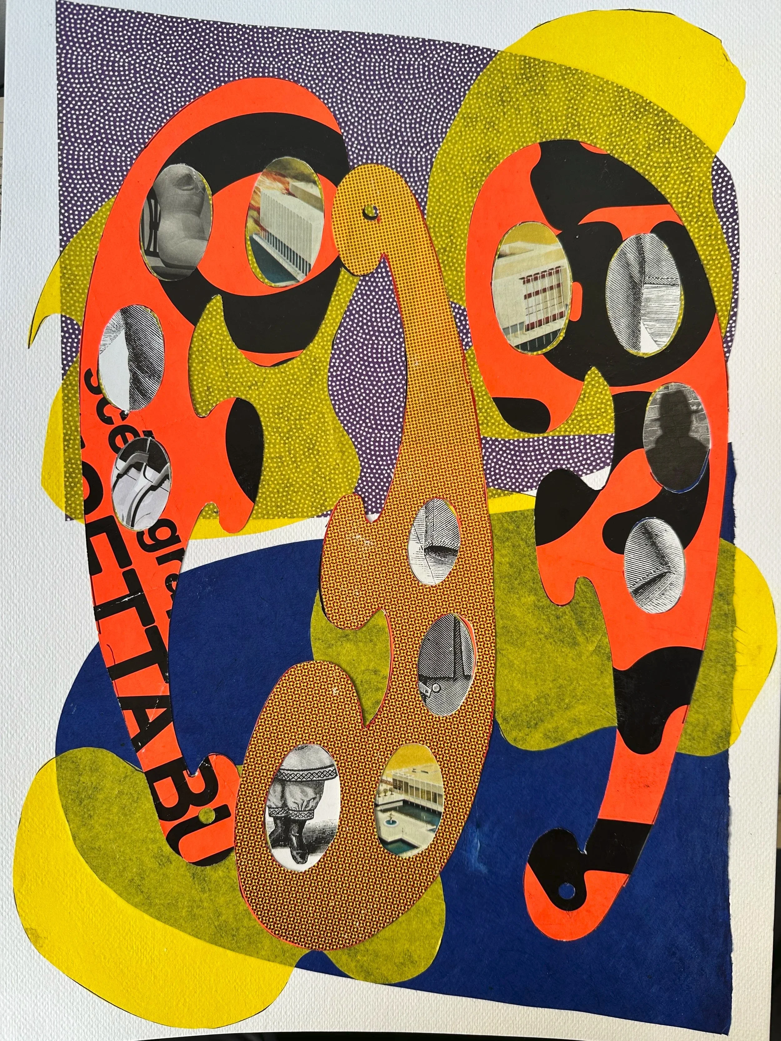  The Cylinder Drop # 9 (After Elizabeth Murray) , 12 x 17 inches, Handcut billboard, book, tissue and wrapping papers on watercolor substrate, 202