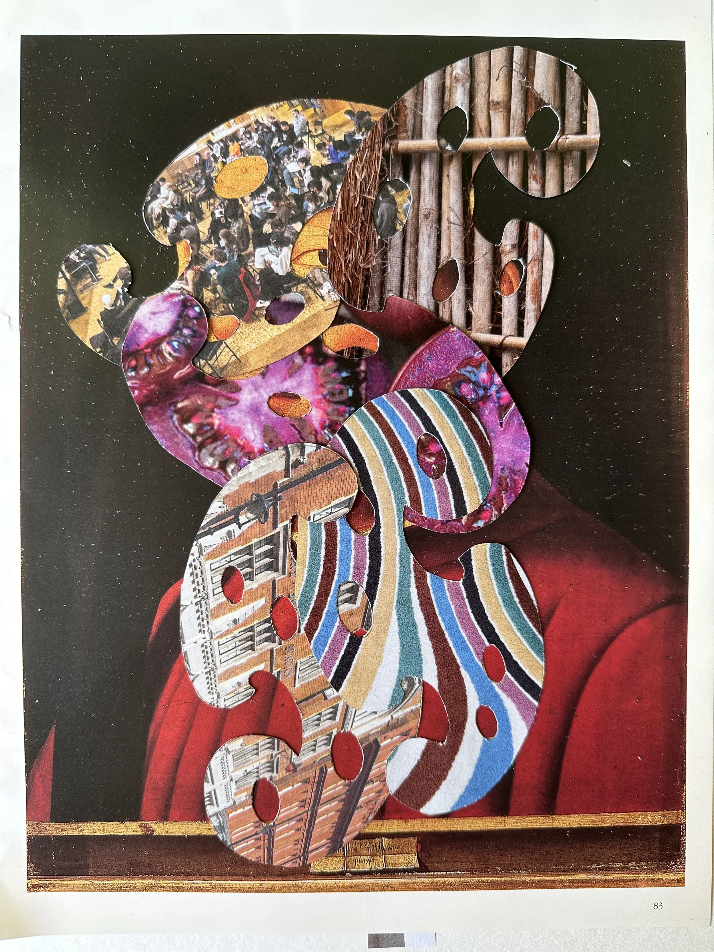  Antonello’s Eye , 9 x 12 inches. Handcut found papers on museum catalogue page, 2024.  