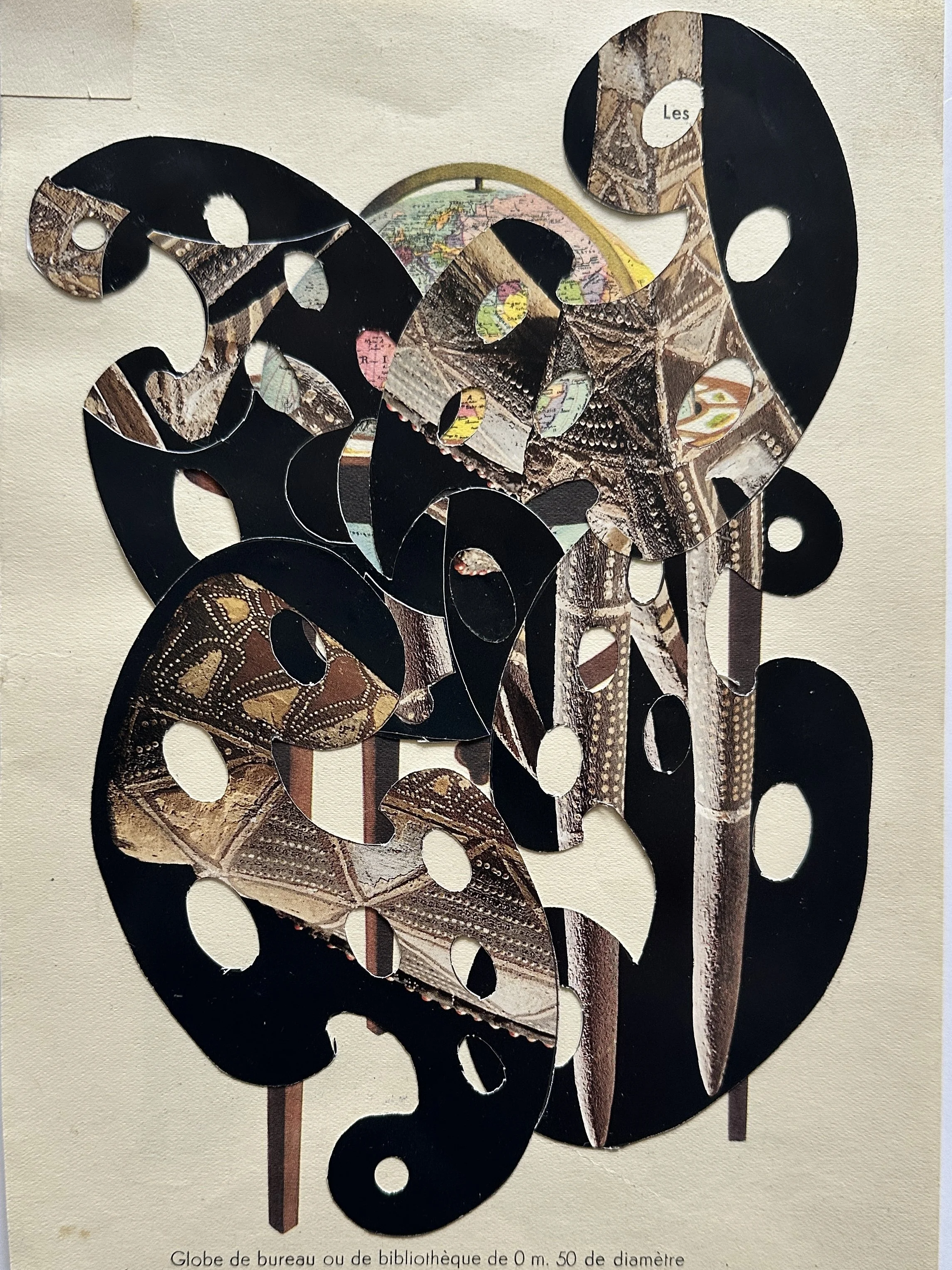  Travel Ban (Burkina Faso Antelope Headdress) , 8 x 10 inches, Handcut Art History book page on vintage advertisement brochure, 2026