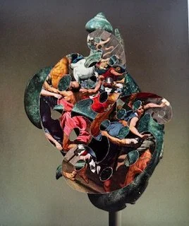   Rape & Pillage , 9 x 12 inches. Handcut museum catalogue page on Art History book page, 2025.