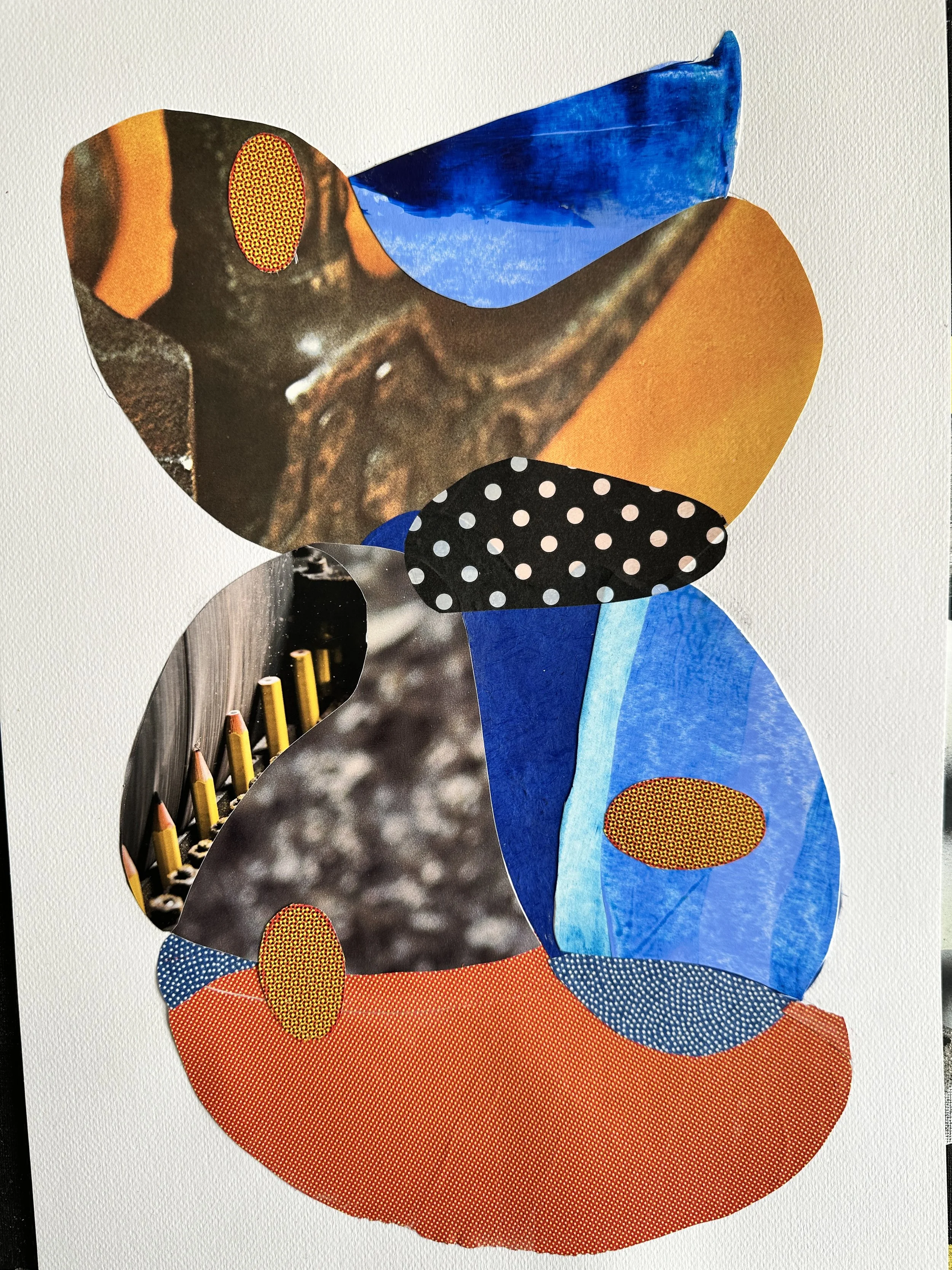  The Cylinder Drop # 10 (After Elizabeth Murray) , 12 x 17 inches, Handcut billboard, tissue, painted paper and wrapping papers on watercolor substrate, 2025
