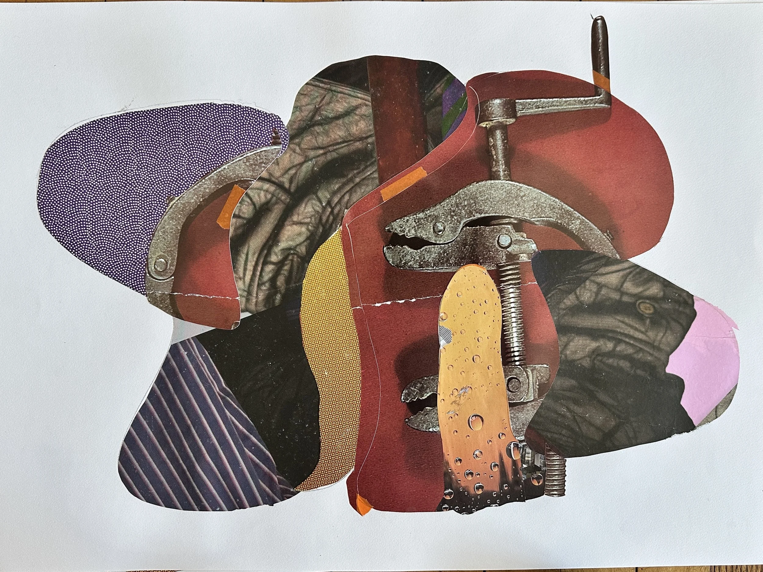  The Cylinder Drop # 11 (After Elizabeth Murray) , 22 x 30 inches, Handcut
billboard, tissue and book papers on watercolor substrate, 2025