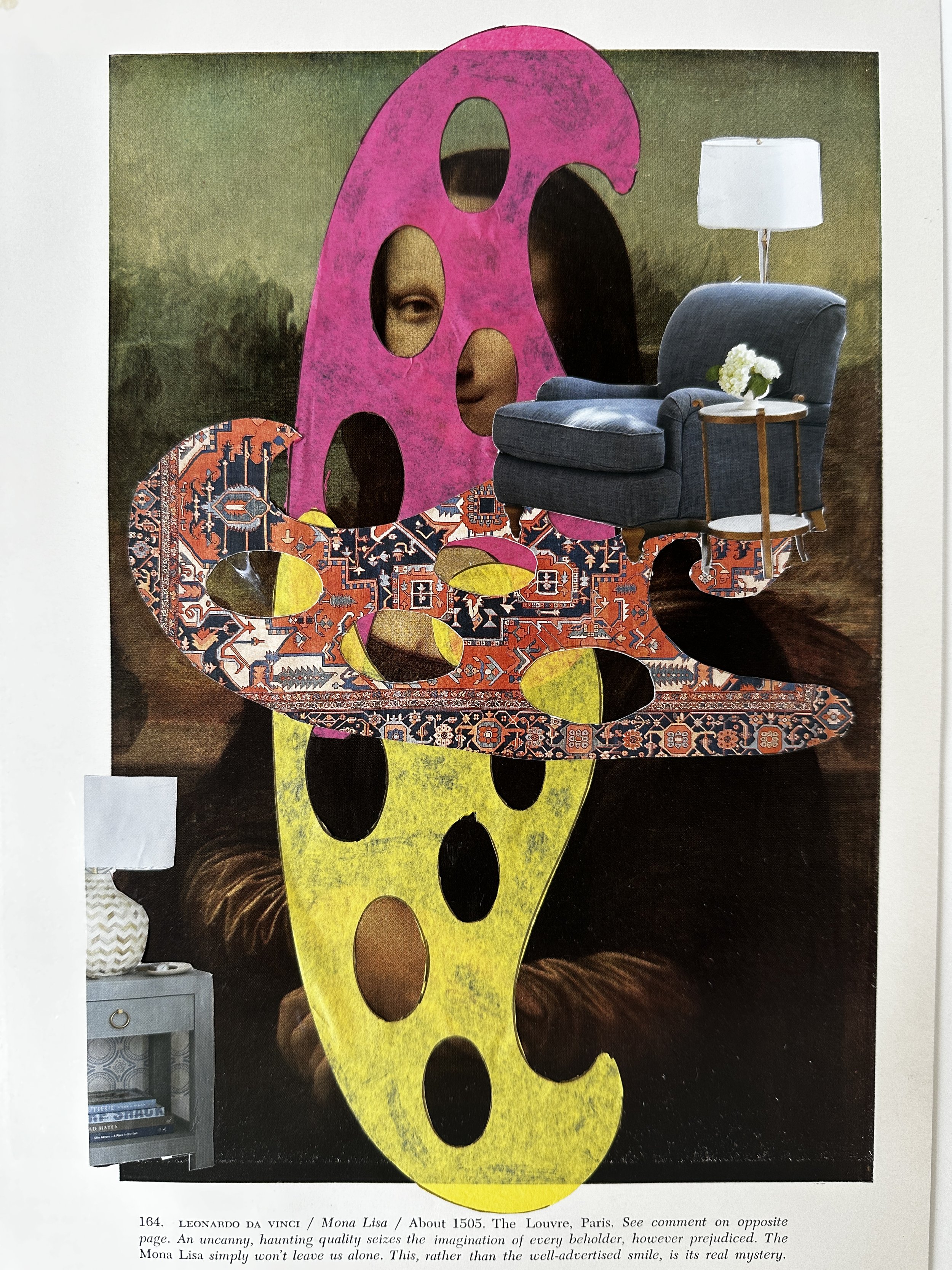  Mona gets her own room , 9 x 12, Handcut tissue and magazine paper on book page