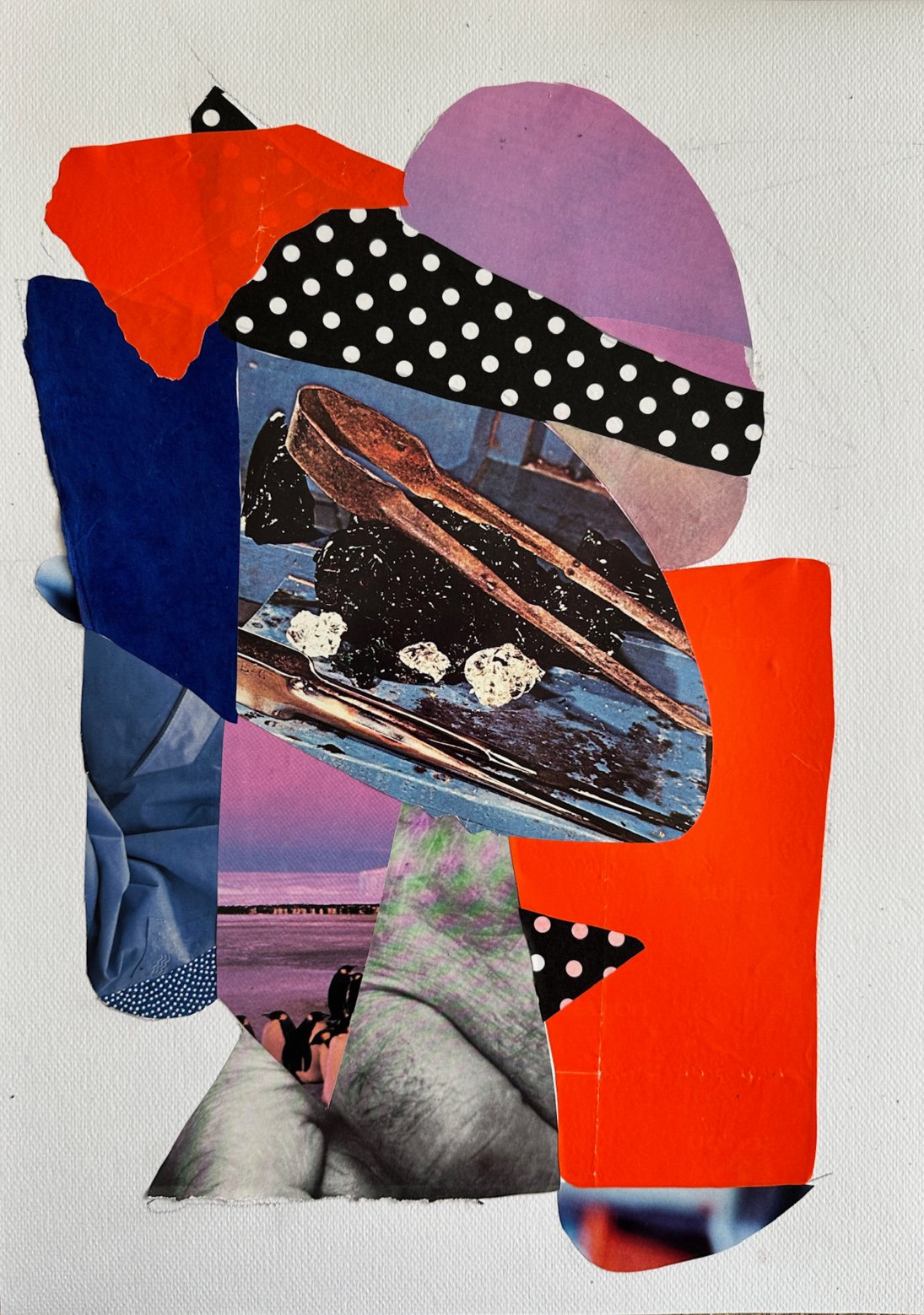  The Cylinder Drop # 6 (After Elizabeth Murray) , 12 x 17 inches, Handcut billboard, tissue and wrapping papers on watercolor substrate, 2025