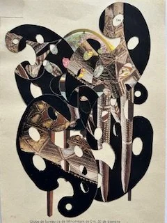  Travel Ban (Burkina Faso Antelope Headdress) , 8 x 10 inches, Handcut Art History book page on vintage advertisement brochure, 2026
