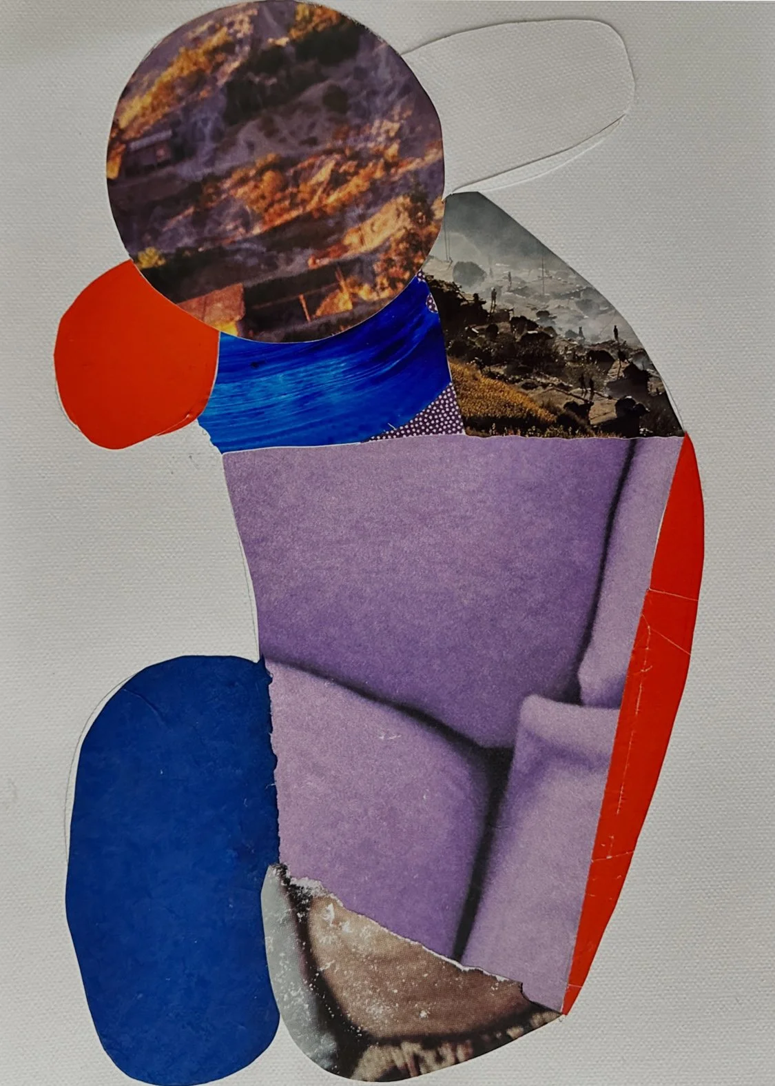  The Cylinder Drop # 8 (After Elizabeth Murray) , 12 x 17 inches, Handcut billboard, tissue and wrapping papers on watercolor substrate, 2025
