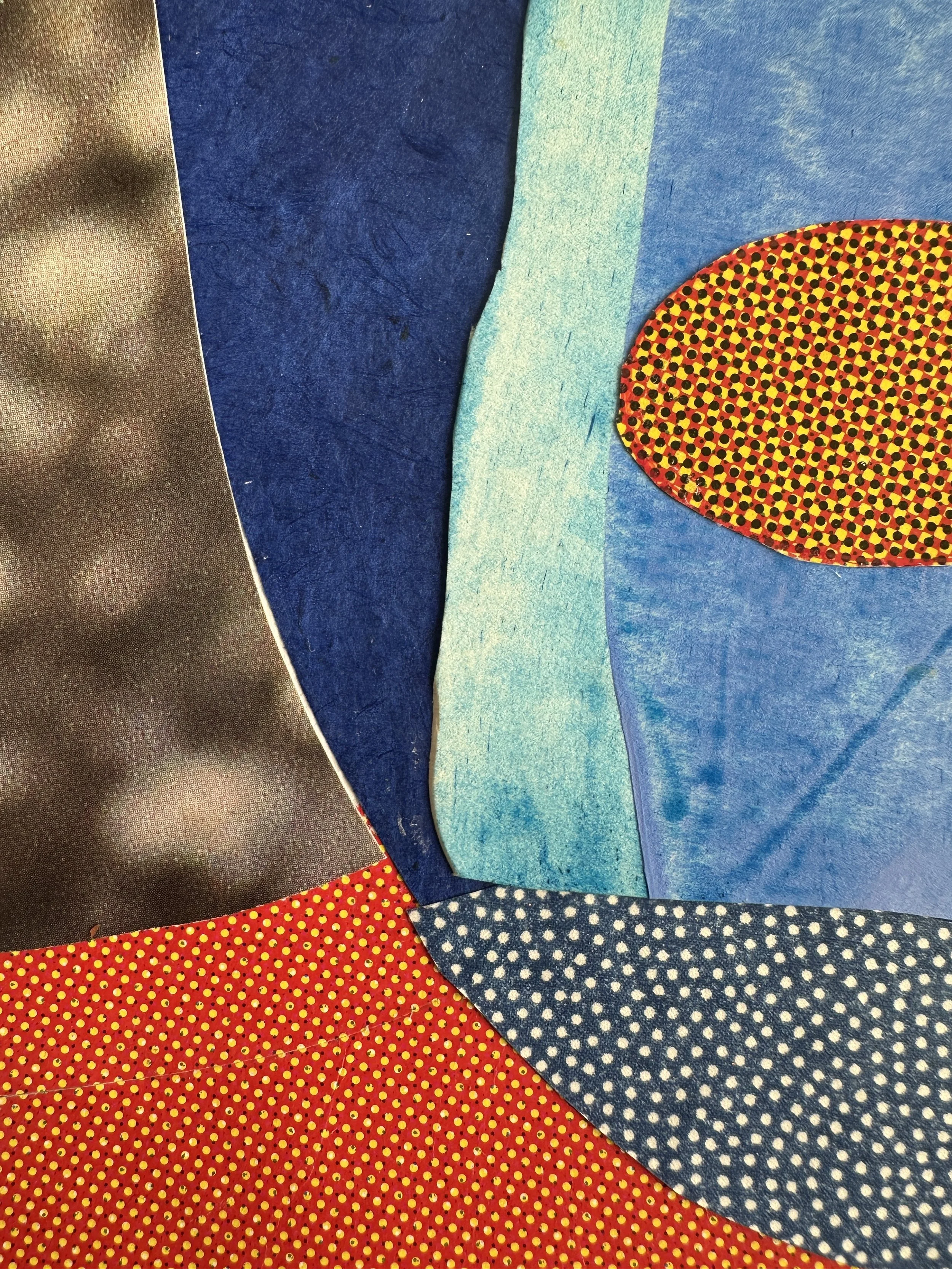  The Cylinder Drop # 10 Detail (After Elizabeth Murray) , 12 x 17 inches, Handcut billboard, tissue and wrapping papers on watercolor substrate, 2025