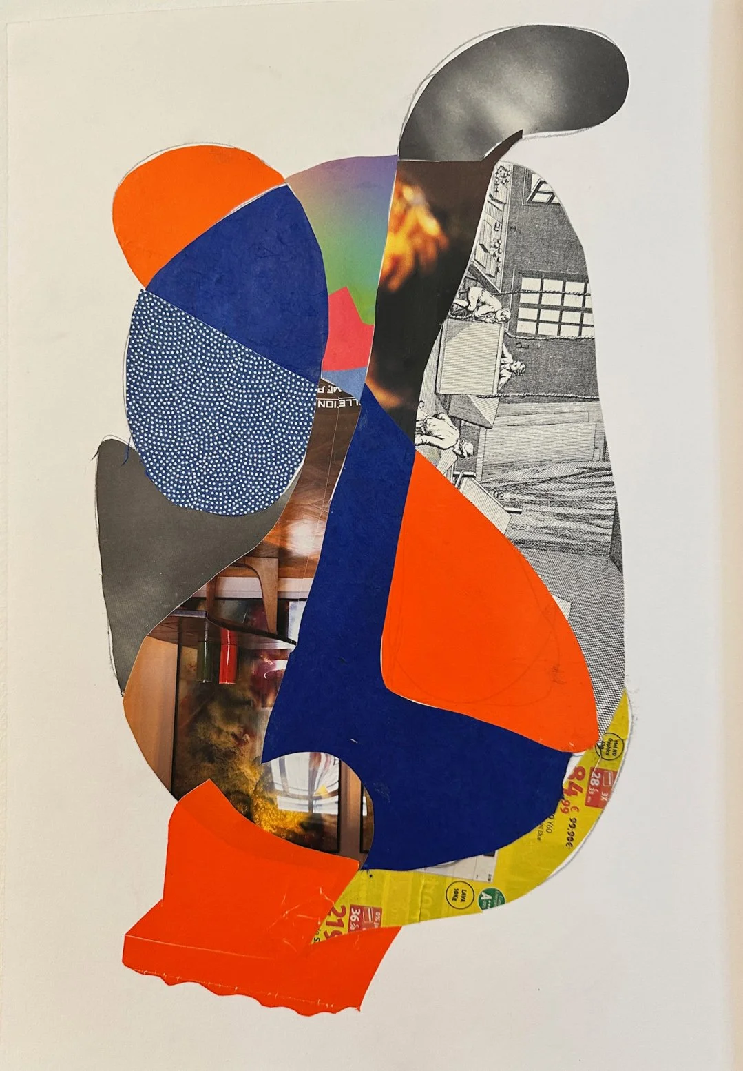  The Cylinder Drop # 3 (After Elizabeth Murray) , 12 x 17 inches, Handcut magazine and wrapping papers on watercolor substrate, 2025