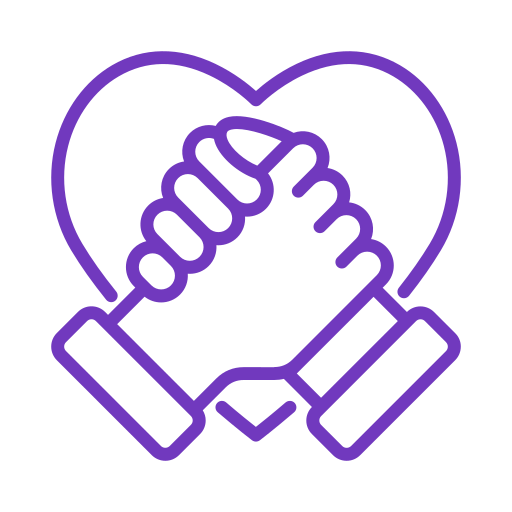 Illustration of two hands clasped together in front of a heart outline.