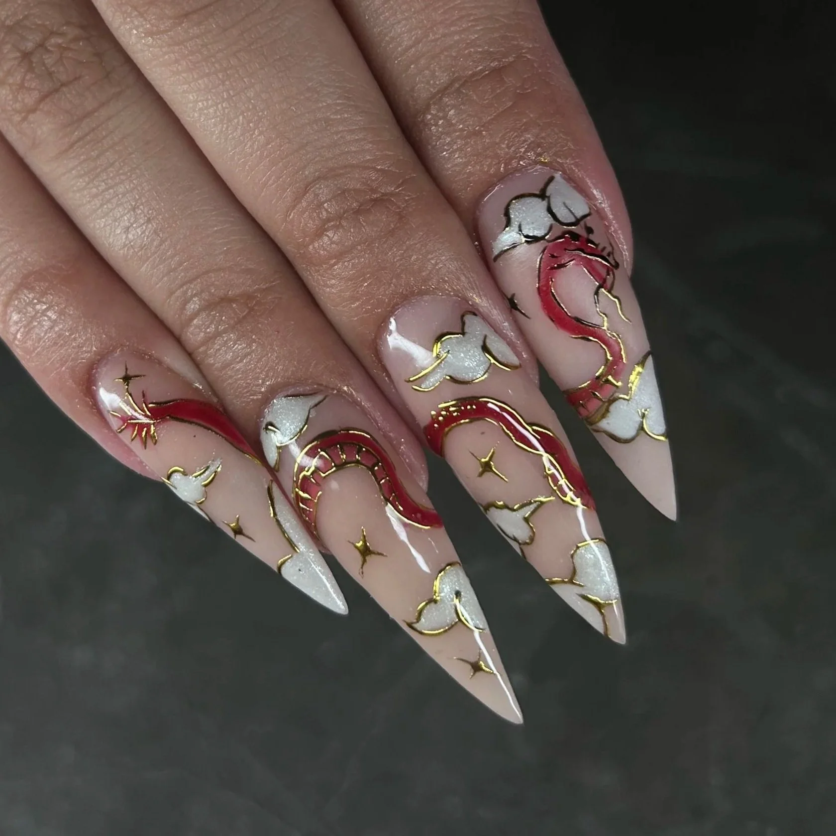 Red Chinese Dragon Nails London Ontario