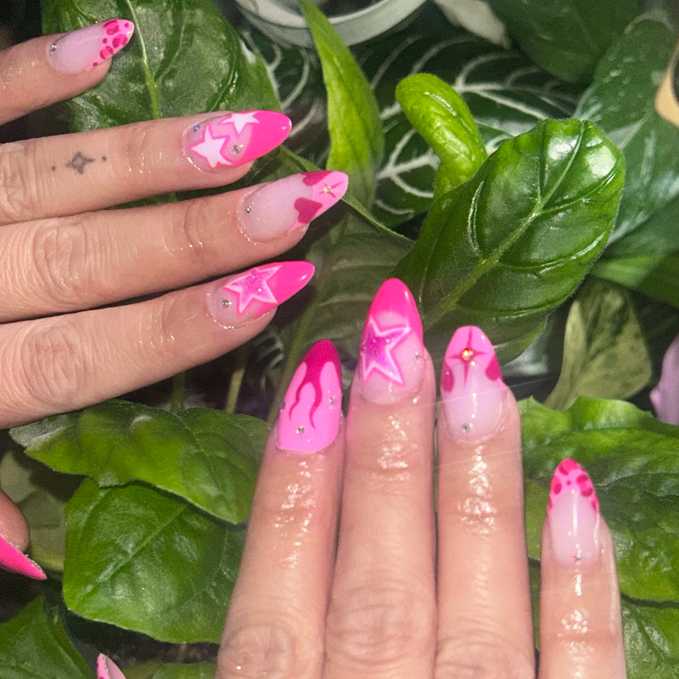 Monochrome Pink nails with dainty rhinestones London Ontario