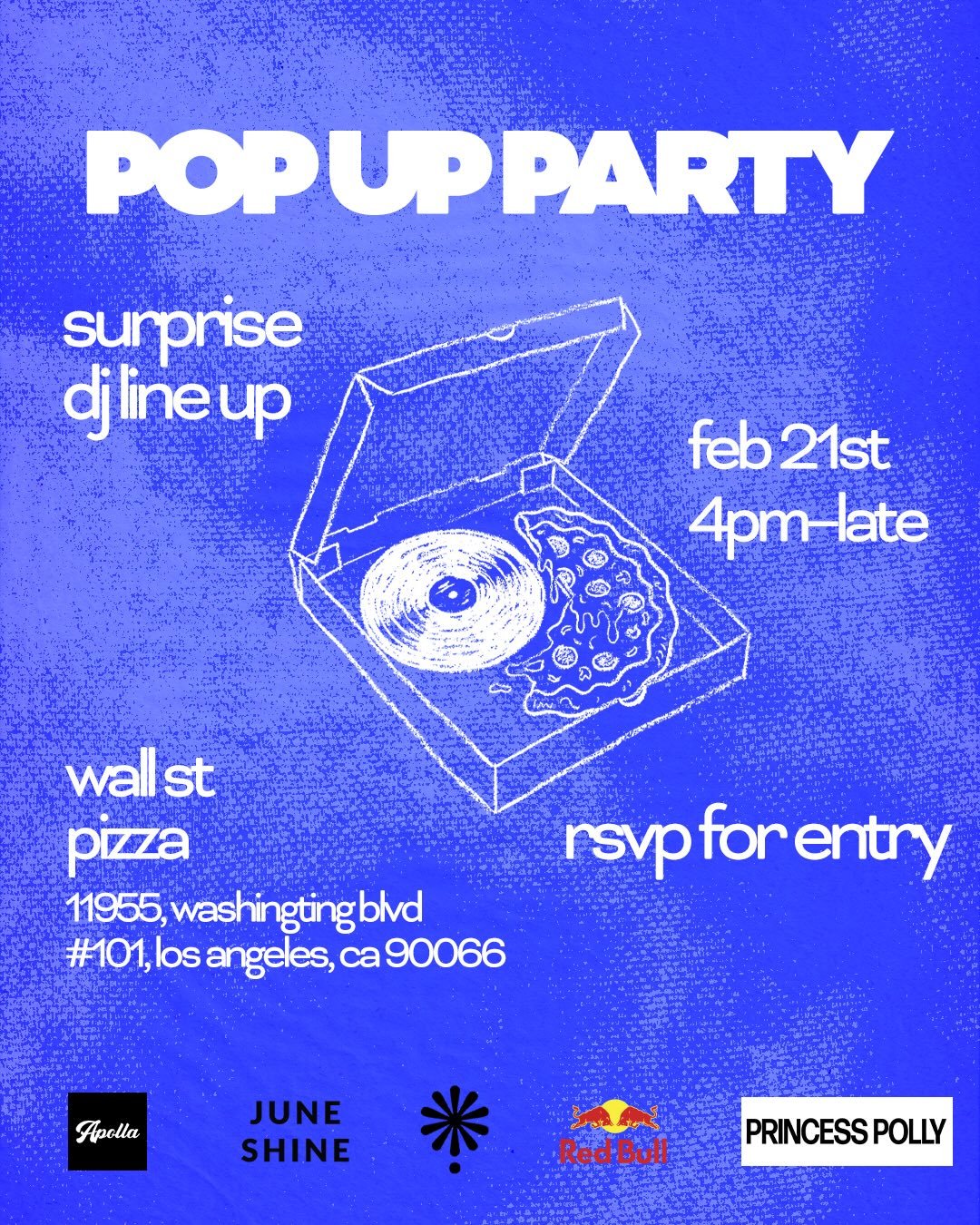 Who is down for an afterparty??

@apolla_events and @thegrooveevents team up for a pop up with no end.

Pizza, beer, wine, dancing, what more could you ask for? Music starts at 4, surprise DJ line up with special guests. FREE RSVP in the bio.