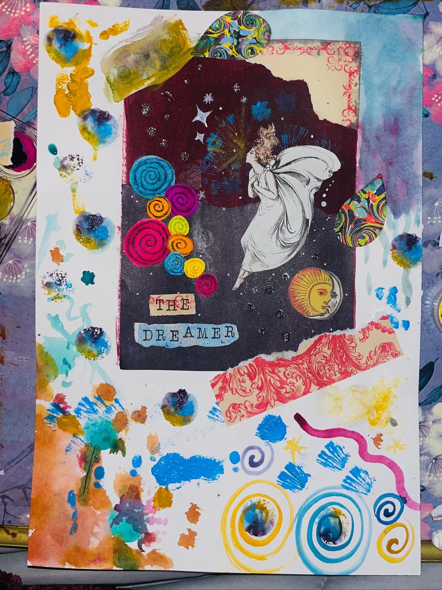 made my own tarot card but decided to keep the paint mess as part of it instead of cutting it out. ✨ we&rsquo;re making tarot cards together Oct 12! Details on @bloomroomdsm 🔮💫