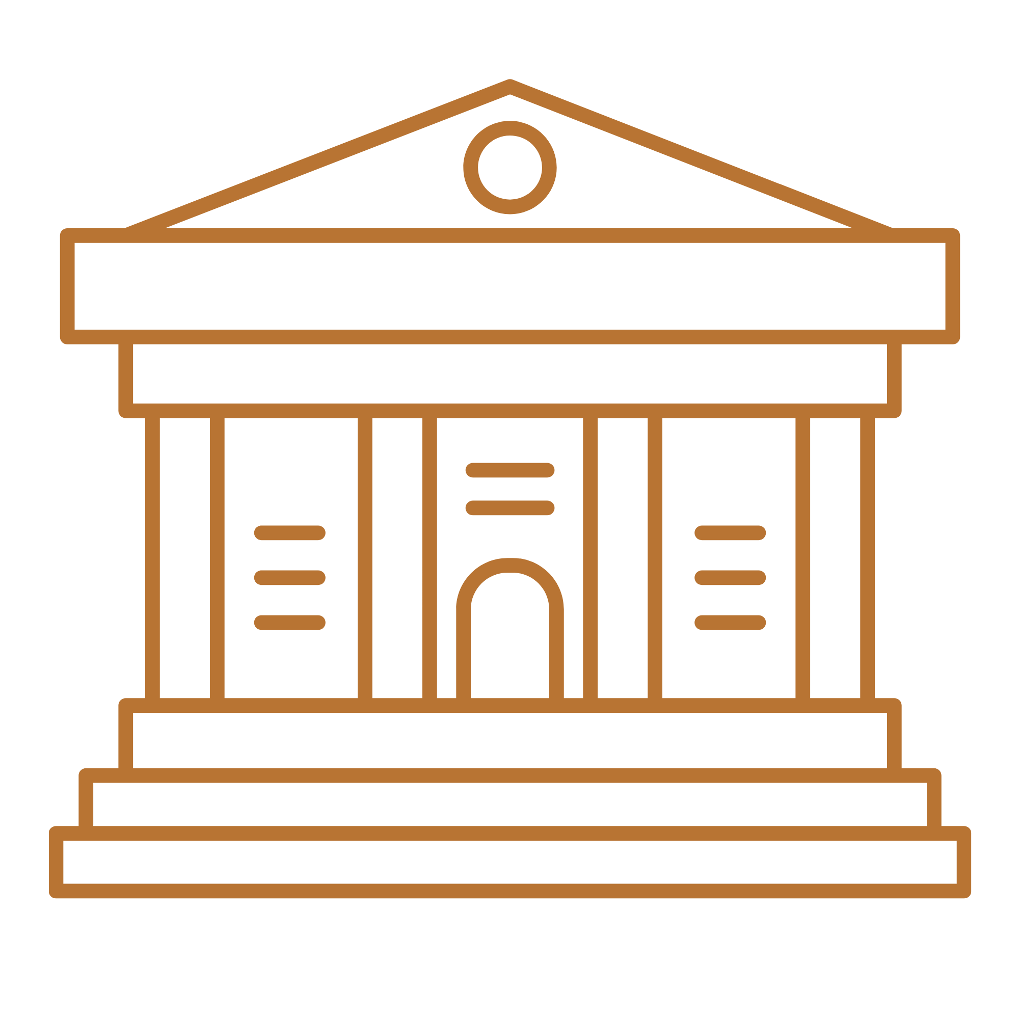 Illustration of a classical government or institutional building with steps leading up to a main entrance and a triangular pediment at the top.