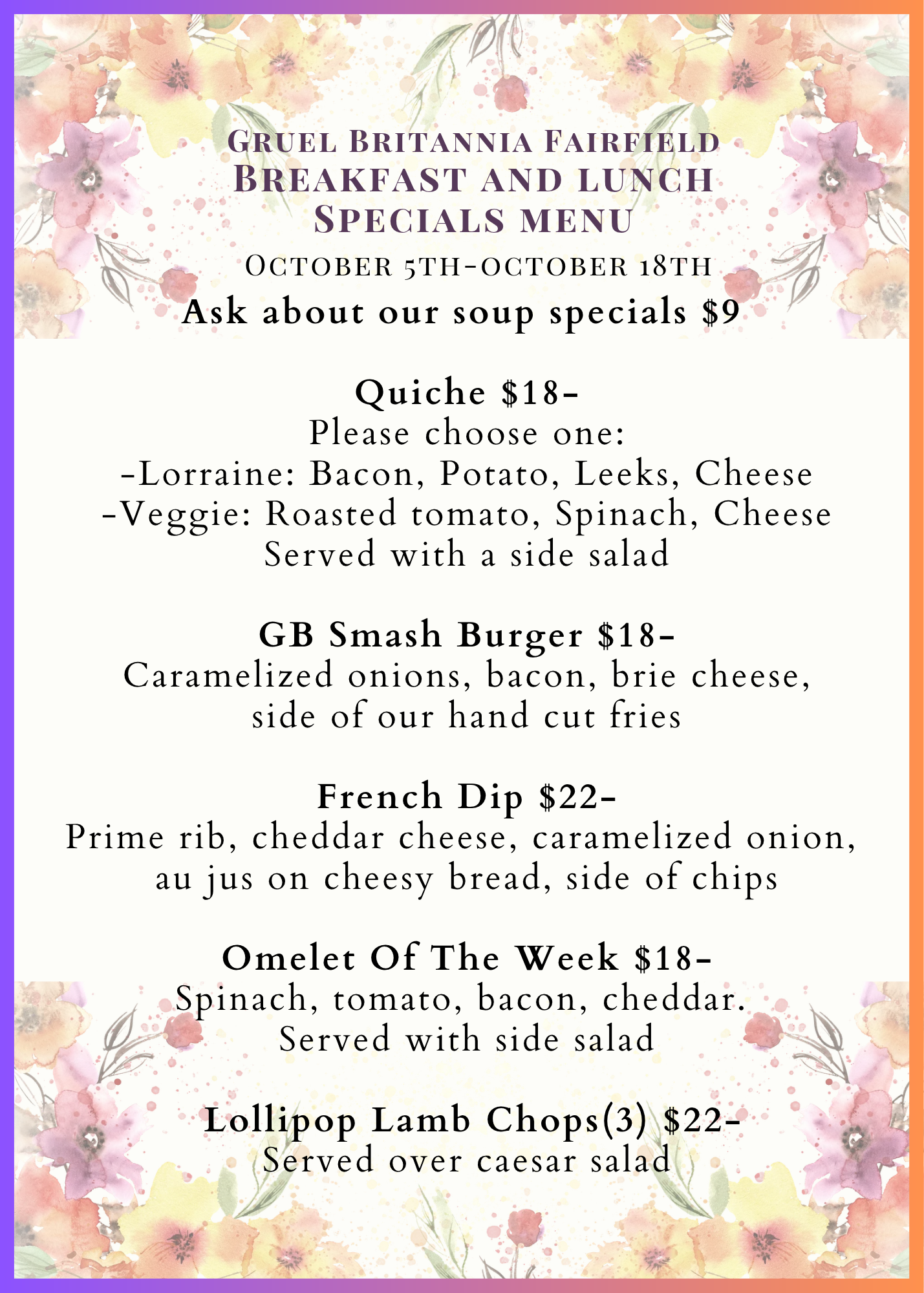 Fairfield Breakfast & Lunch Specials