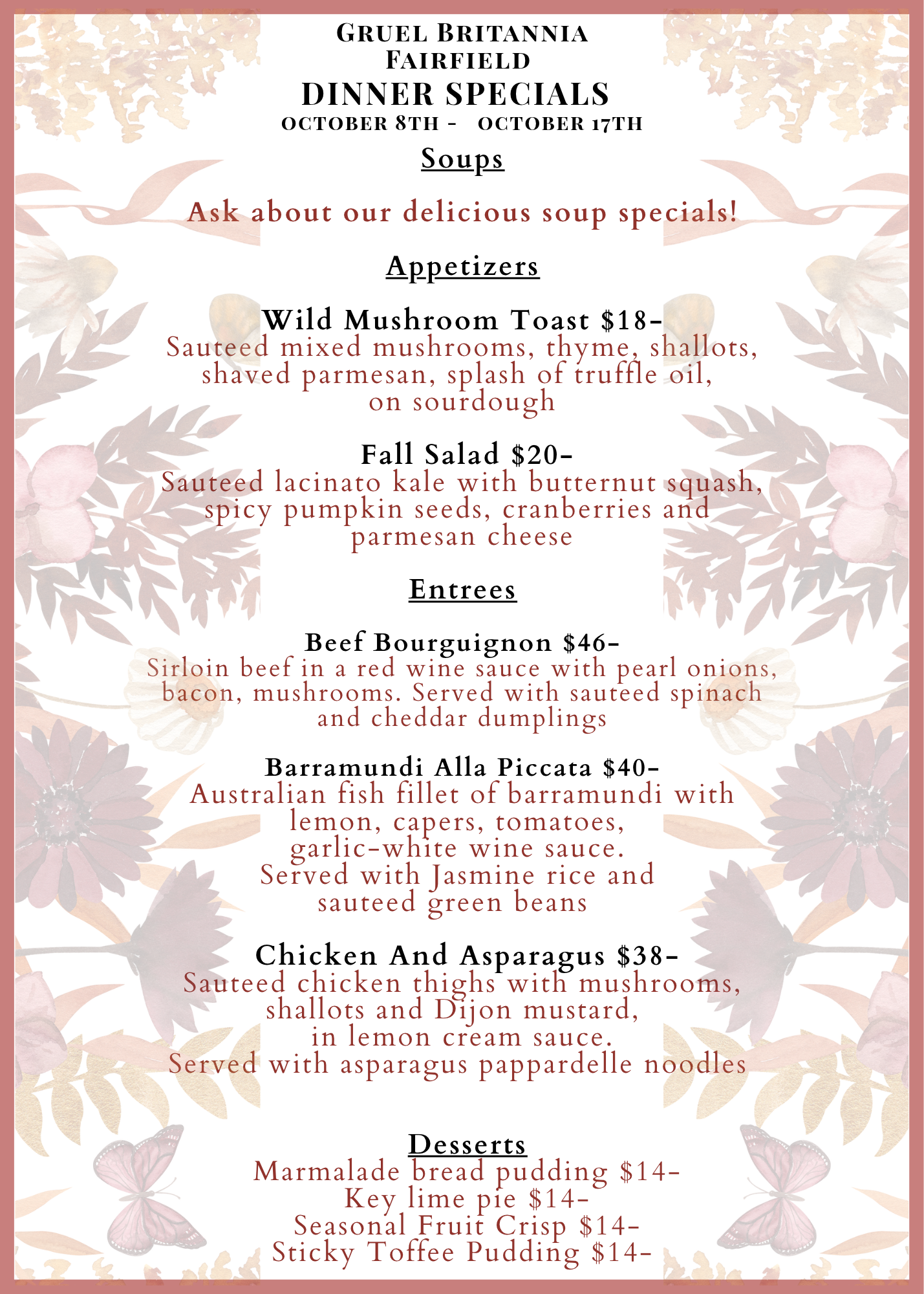 Fairfield Dinner Specials