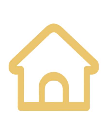 Gold house icon with a roof, walls, and a central door.