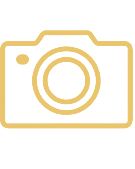 Outline of a camera icon with a black background