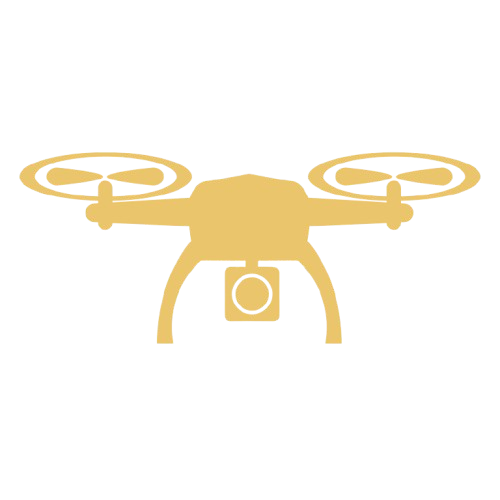Gold drone with propellers on black background