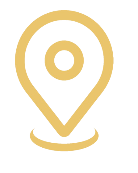 Gold location pin icon on a black background