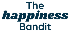 Logo for The Happiness Bandit featuring stylized text in blue.