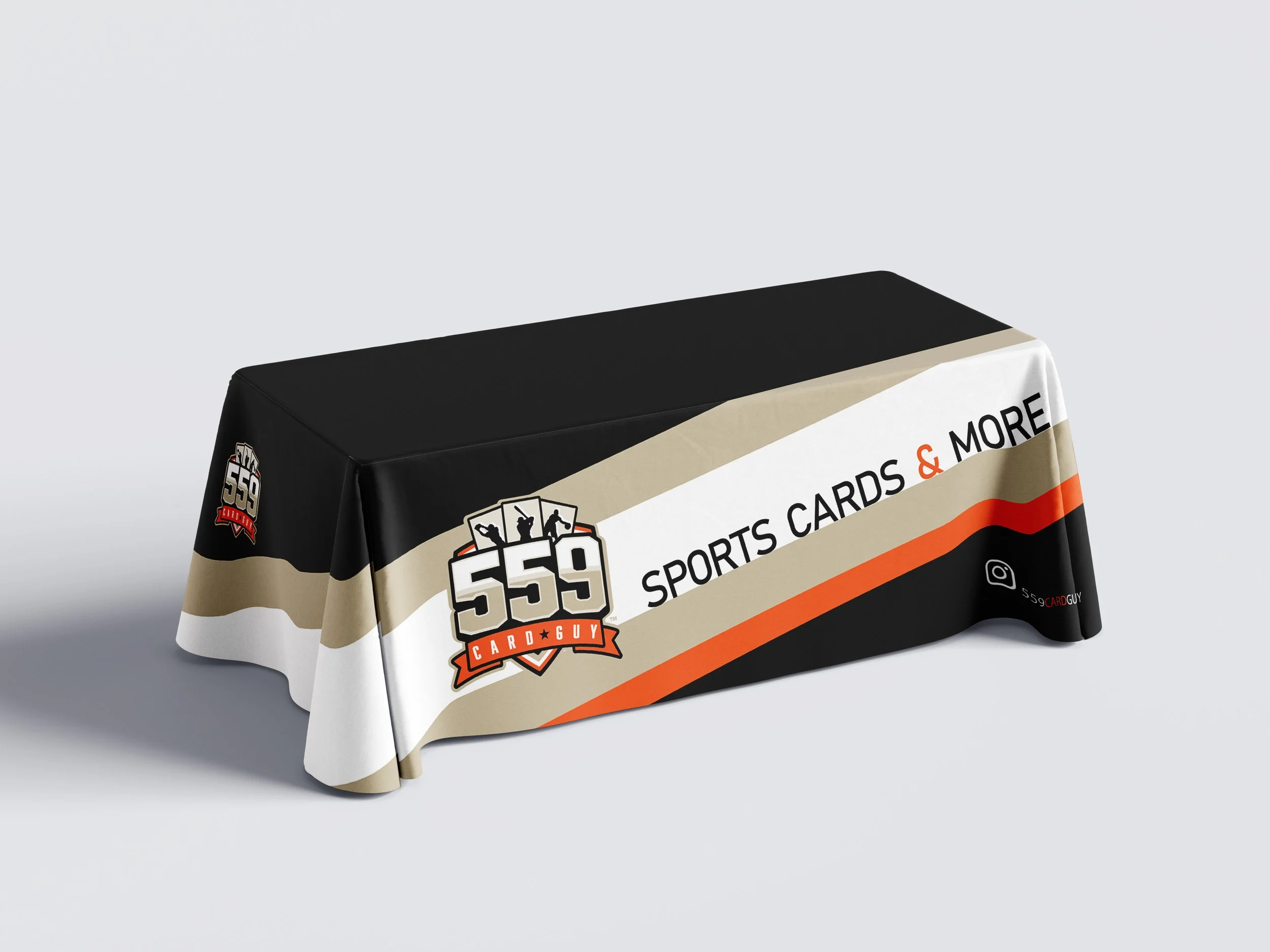 Trade show table cover with full color logo and 559 Card Guy brand elements