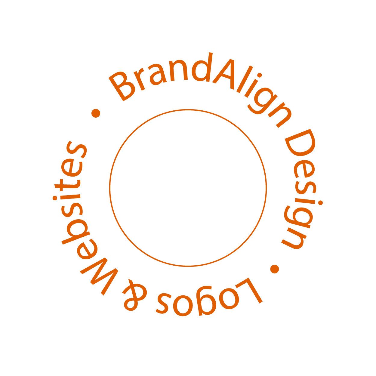 A circular logo with the text 'Login & Website Design' and 'BrandAlign Design' arranged in a circle in orange font on a black background.  |  Graphic and website design  |  Hanford, CA