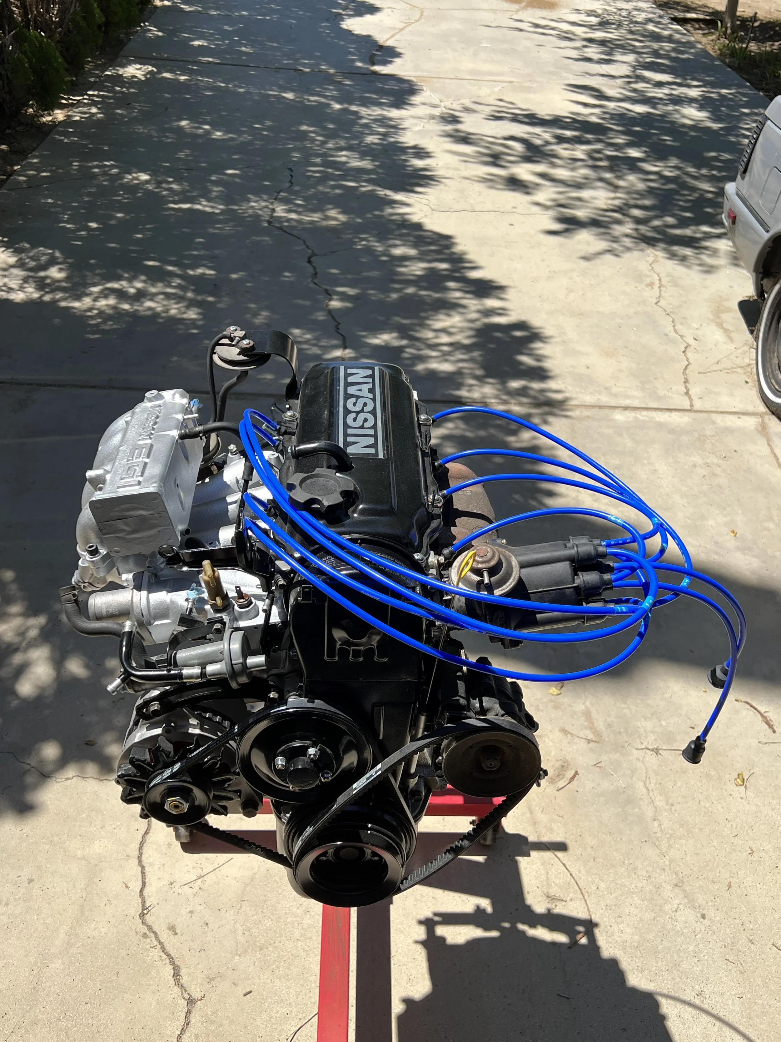 Overview of a partially reassembled Nissan CA20E engine.
