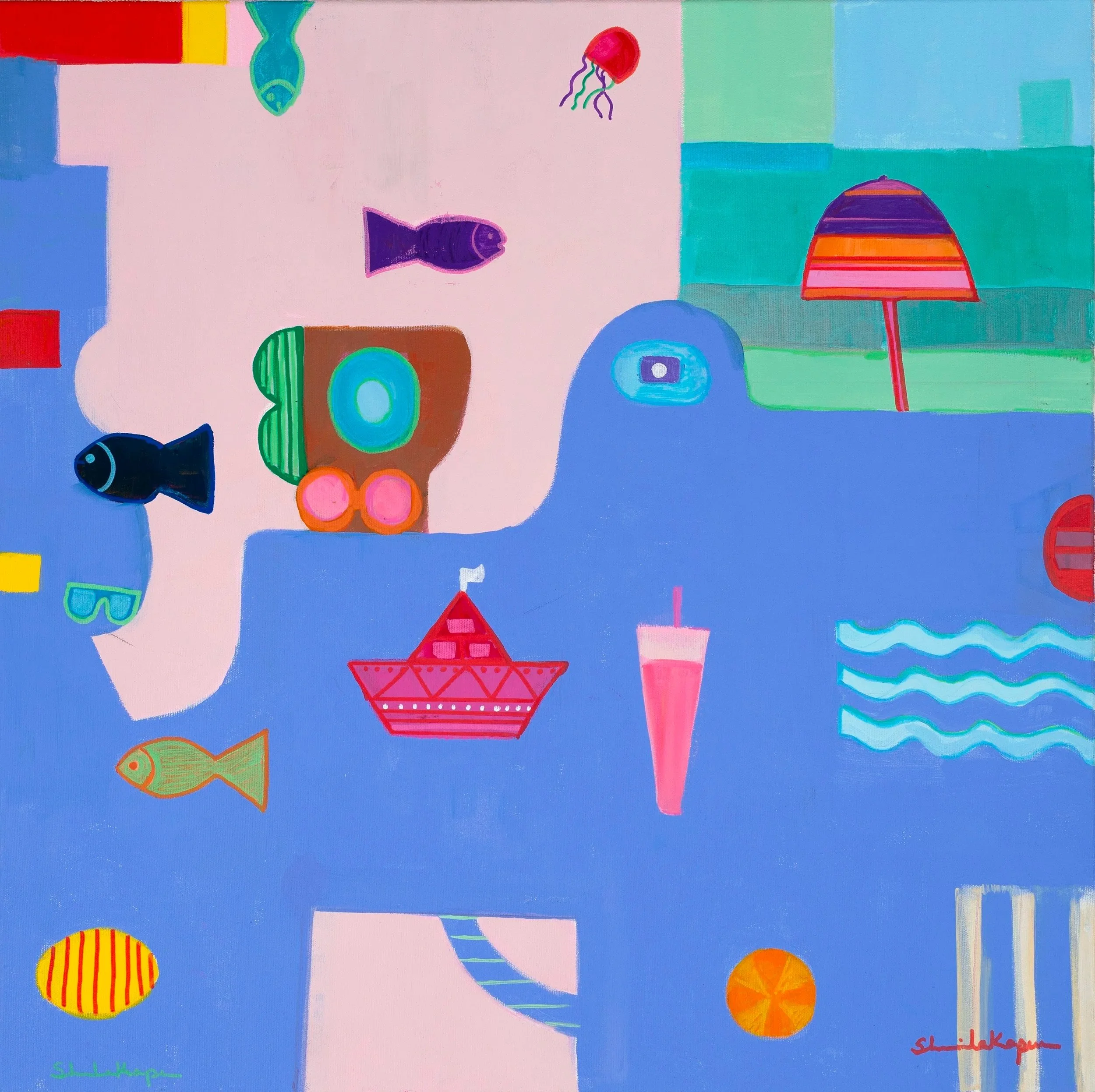 Beach Day. 24 x 24 inches. Acrylic and house paint on canvas.