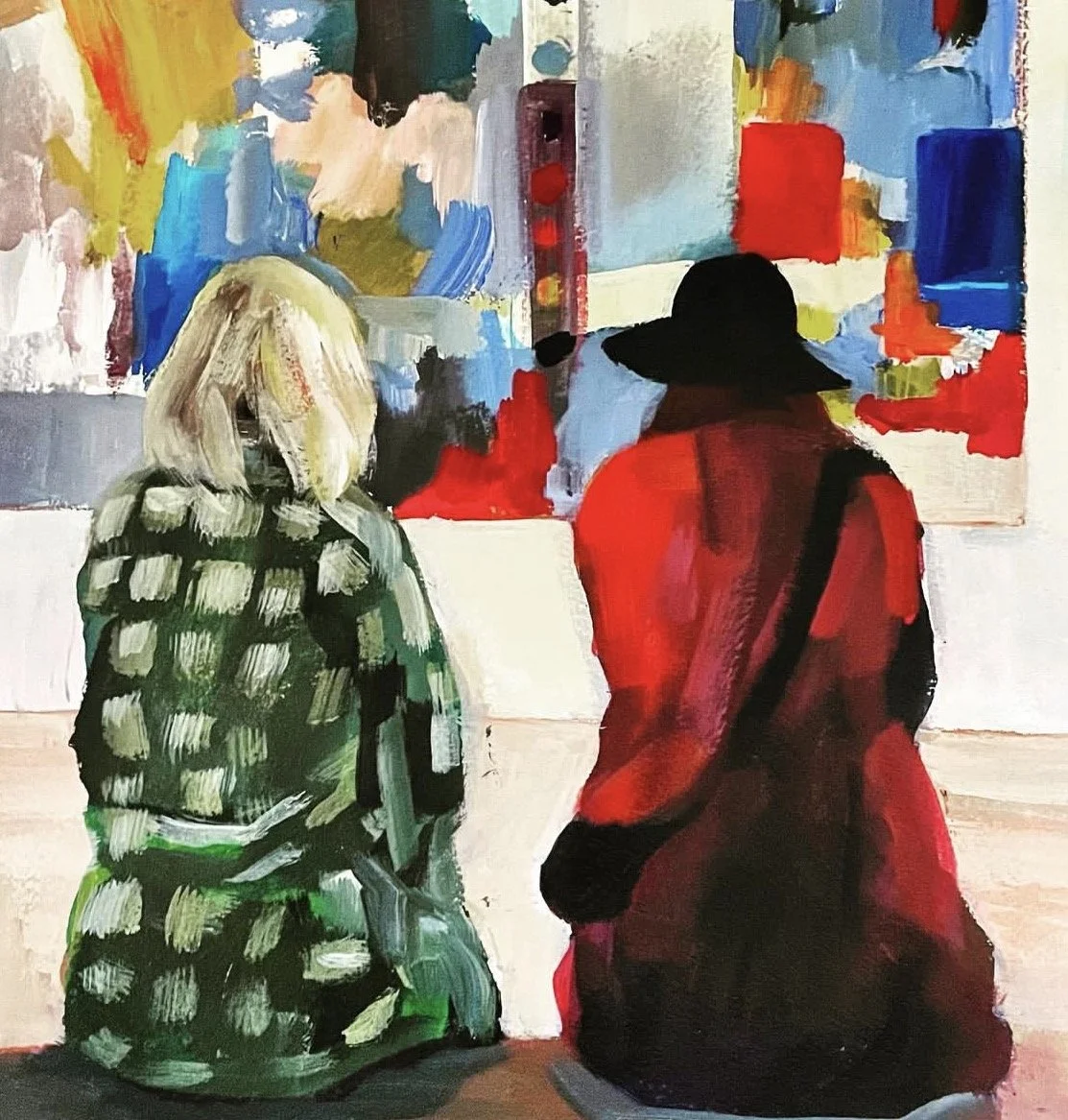 Two Friends and Jasper Johns. 9 x 12 inches. Acrylic on paper.