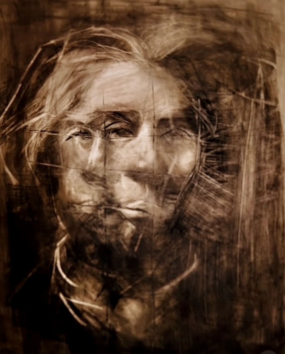 Whispers of a Moving Self. 14 x 12 inches. Charcoal on Yupo paper.