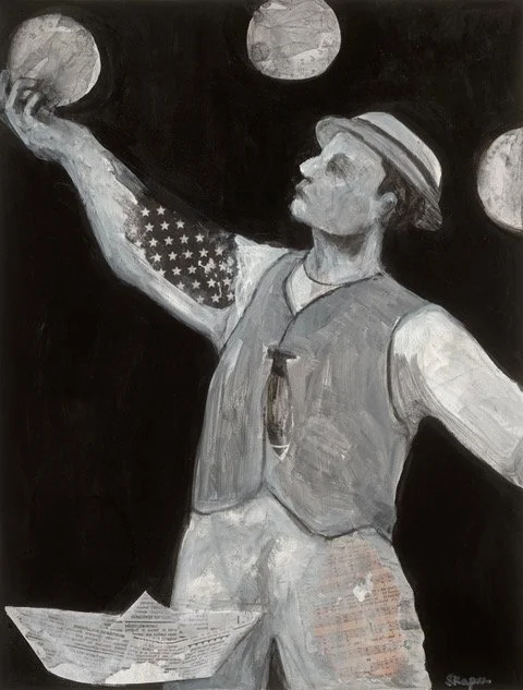 The Weight of Stars. 19 x 24 inches. Charcoal, Acrylic Paint, Xerox Transfers on Bristol Paper.