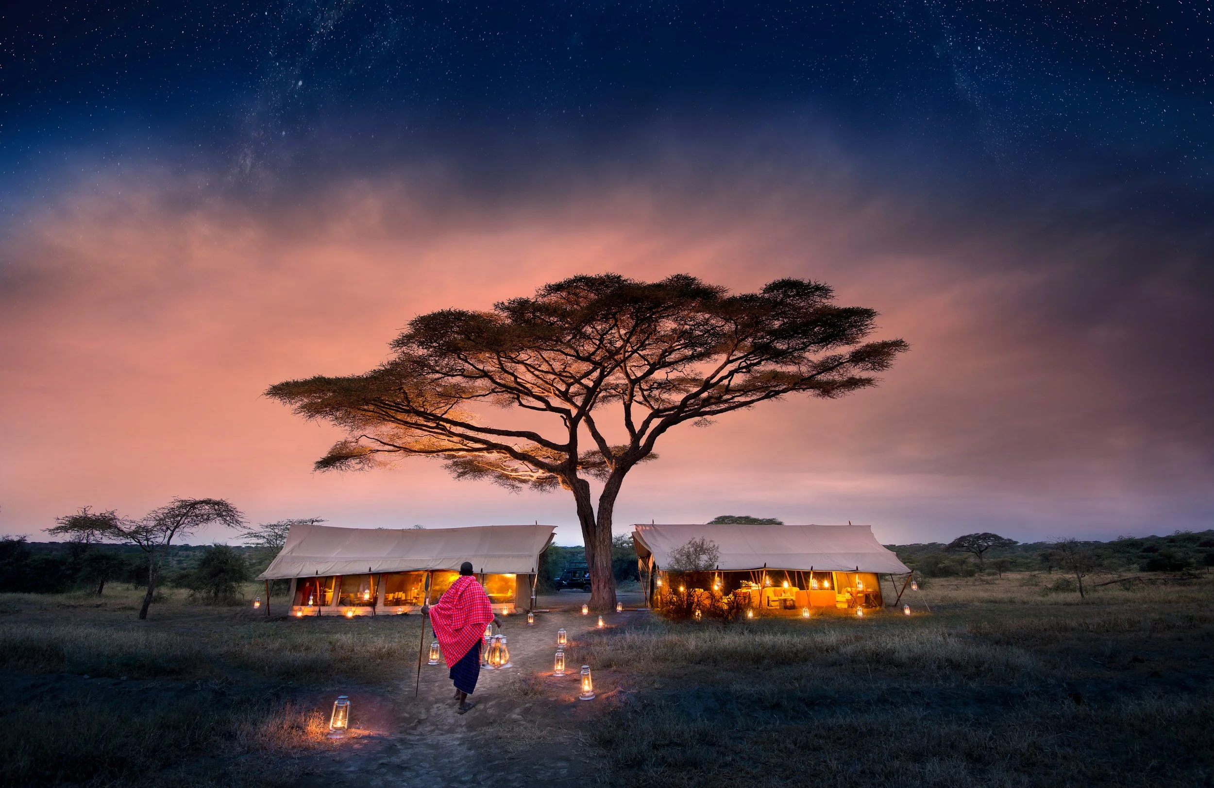 Luxury travel safari with the Masaai warriors in Kenya and Tanzania with andBeyond, in luxury tents and a romantic feel