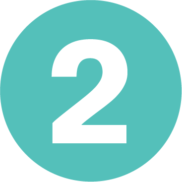 Number two in white on a teal circular background.