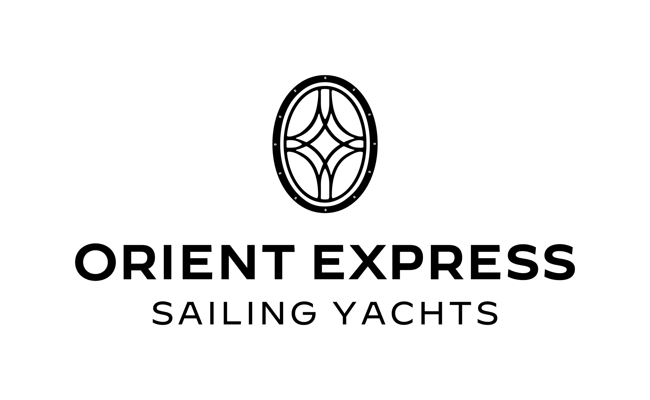 Logo for Orient Express Sailing Yachts with an oval emblem containing a stylized ship's wheel.