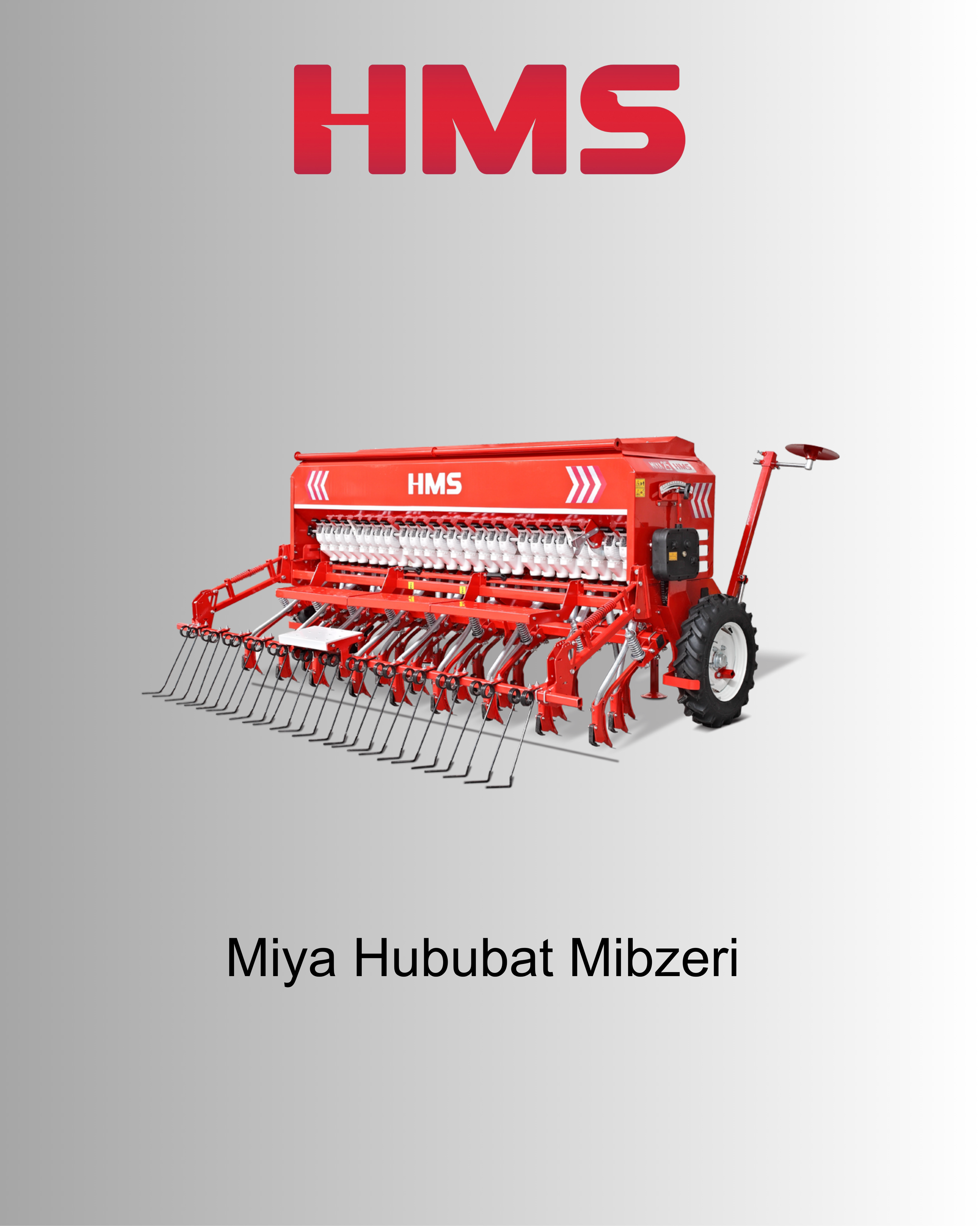 Red seed planter machine with HMS logo against a plain background, with text "Miya Hububat Mıxbzeri" below.