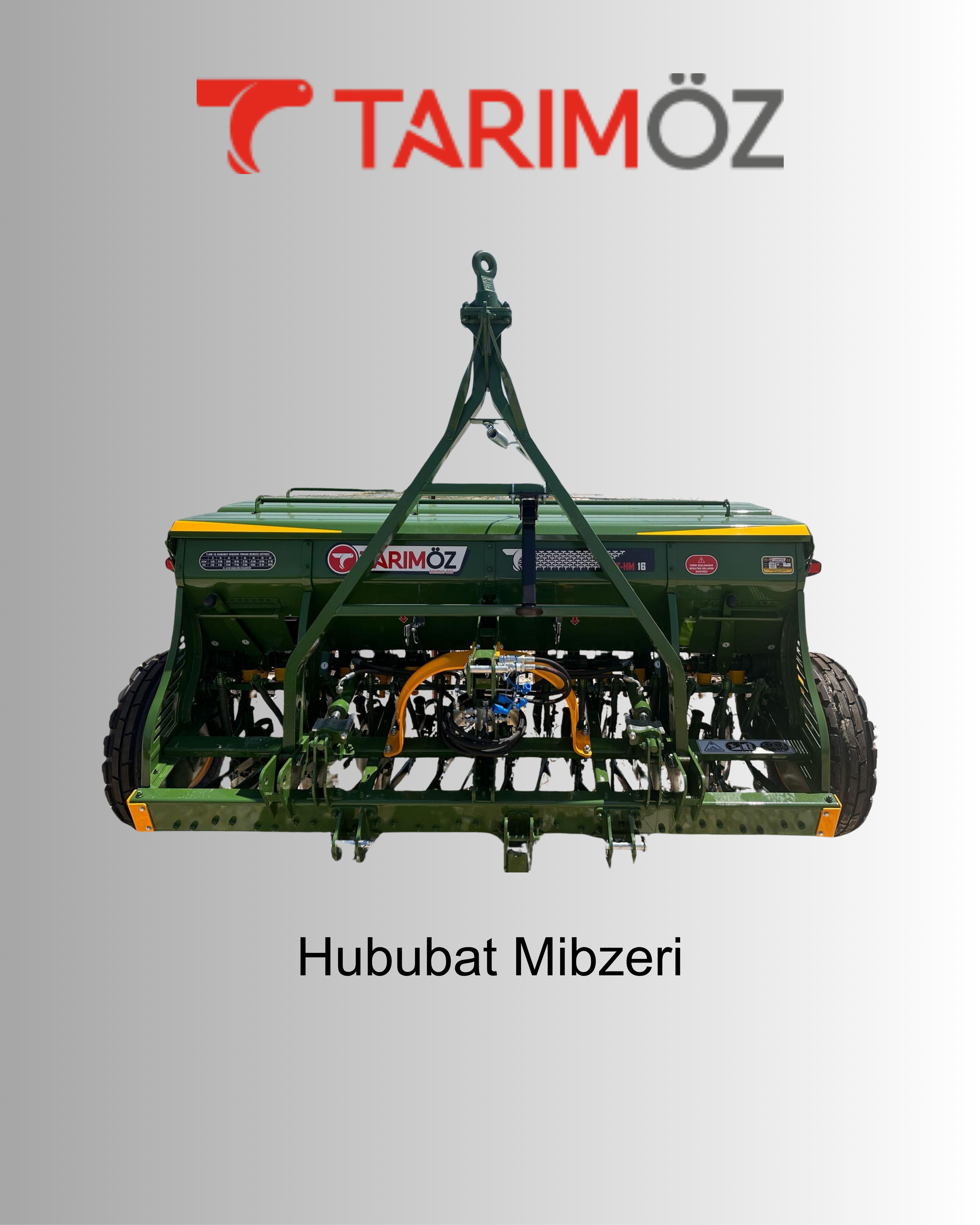 Front view of a green seed drill machinery with the logo and name 'TARIMÖZ' above it, and the words 'Hububat Mibzeri' below it.