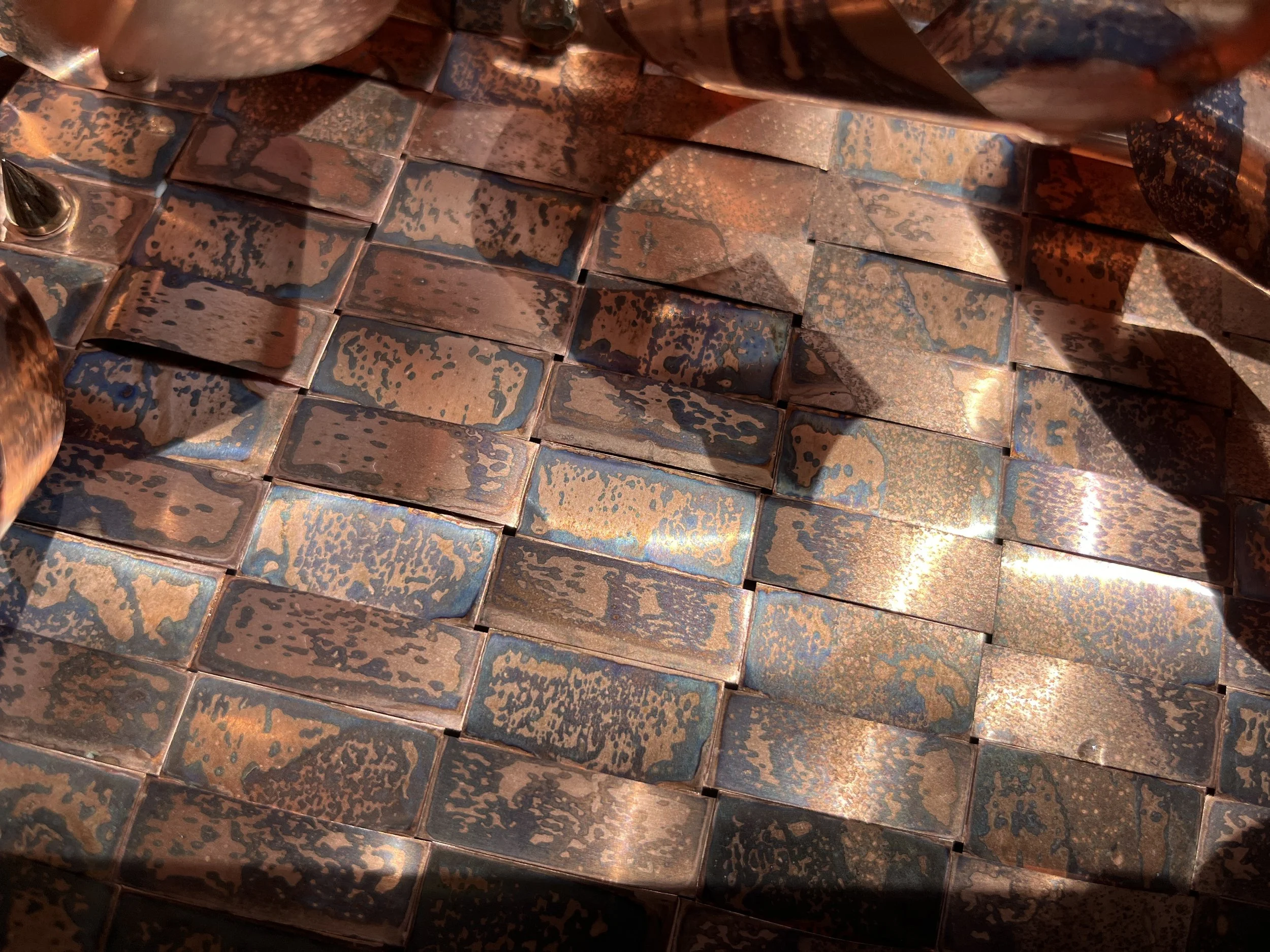 Close up of Post-Divorce Euphoria woven copper sides