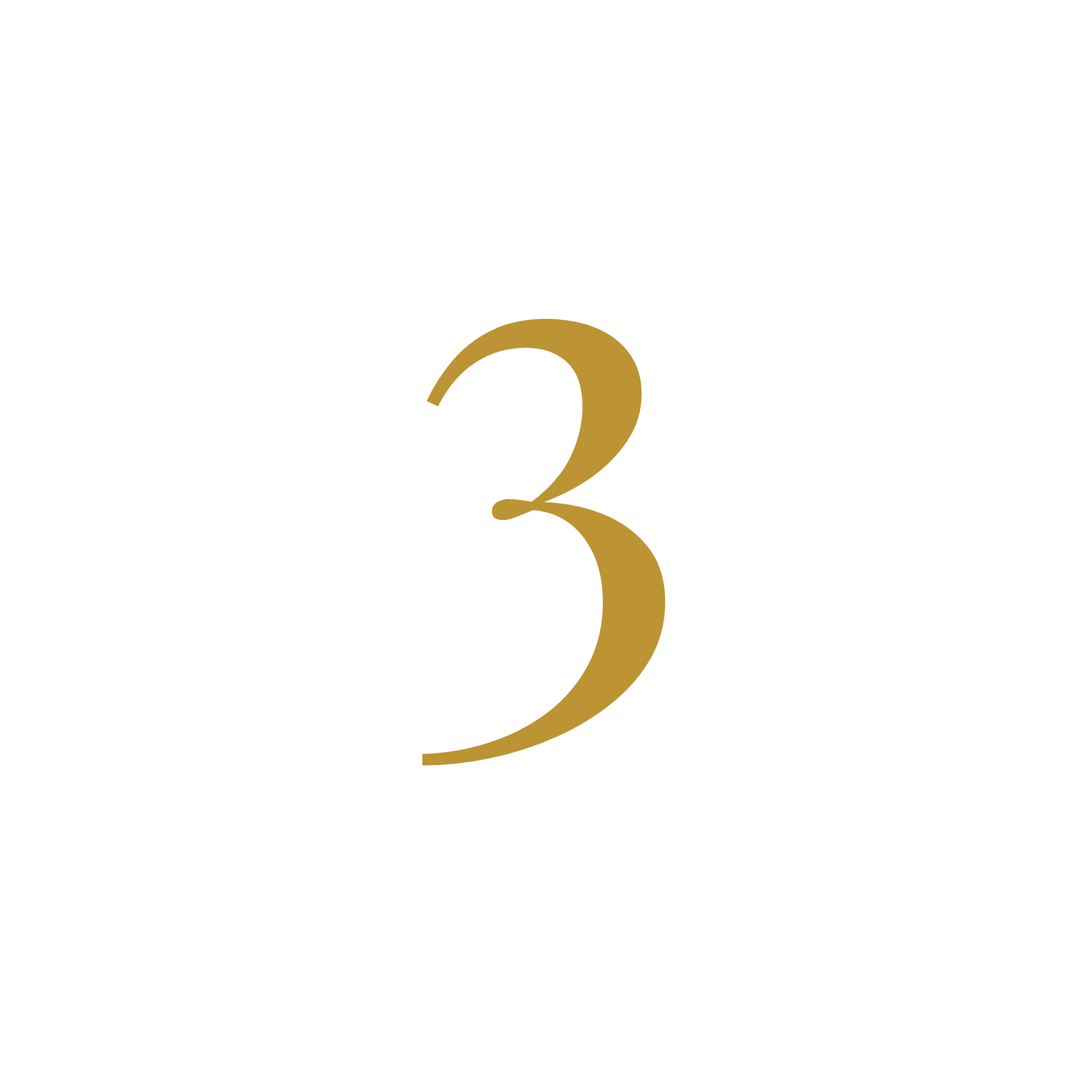Stylized black number three with a golden curved tail on a black background.