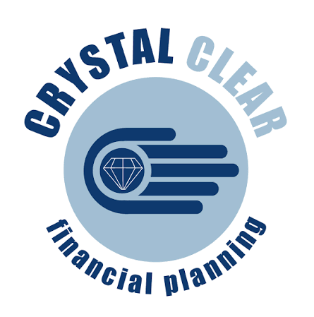Logo for Crystal Clear Financial Planning with a diamond inside a comet-like graphic.