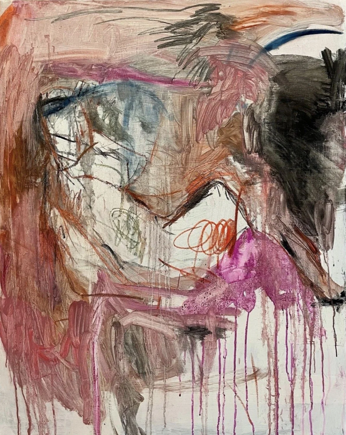 'We’re passionate sometimes', 
Ink, charcoal & oil on canvas, 
80 x 100cm, 
2026