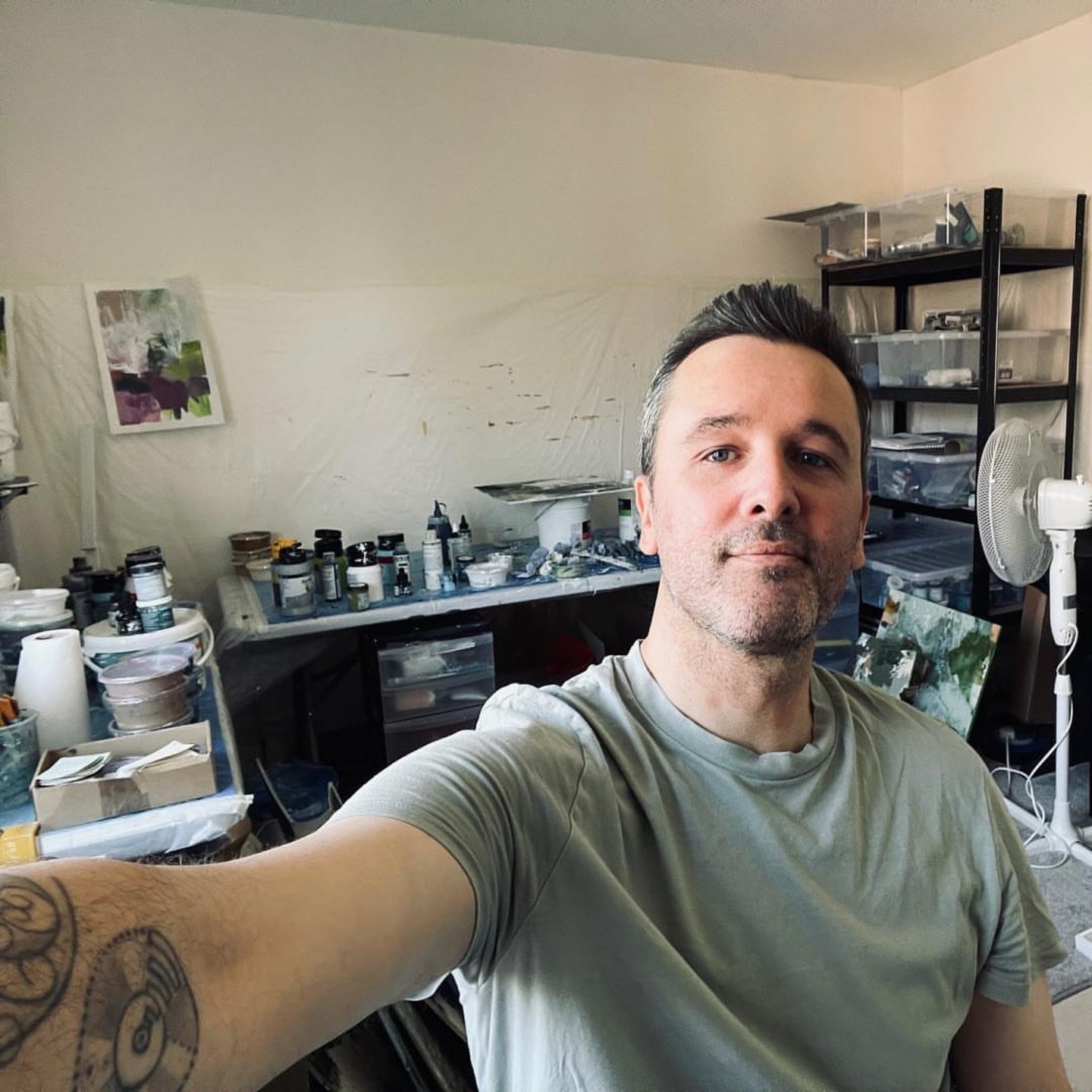 &lsquo;I create multi-layered abstract paintings using acrylic paint and mixed media. The conception of my work starts with my love of colour, shape and creating textures. Through building up many layers of textures and marks, a rich history is prese