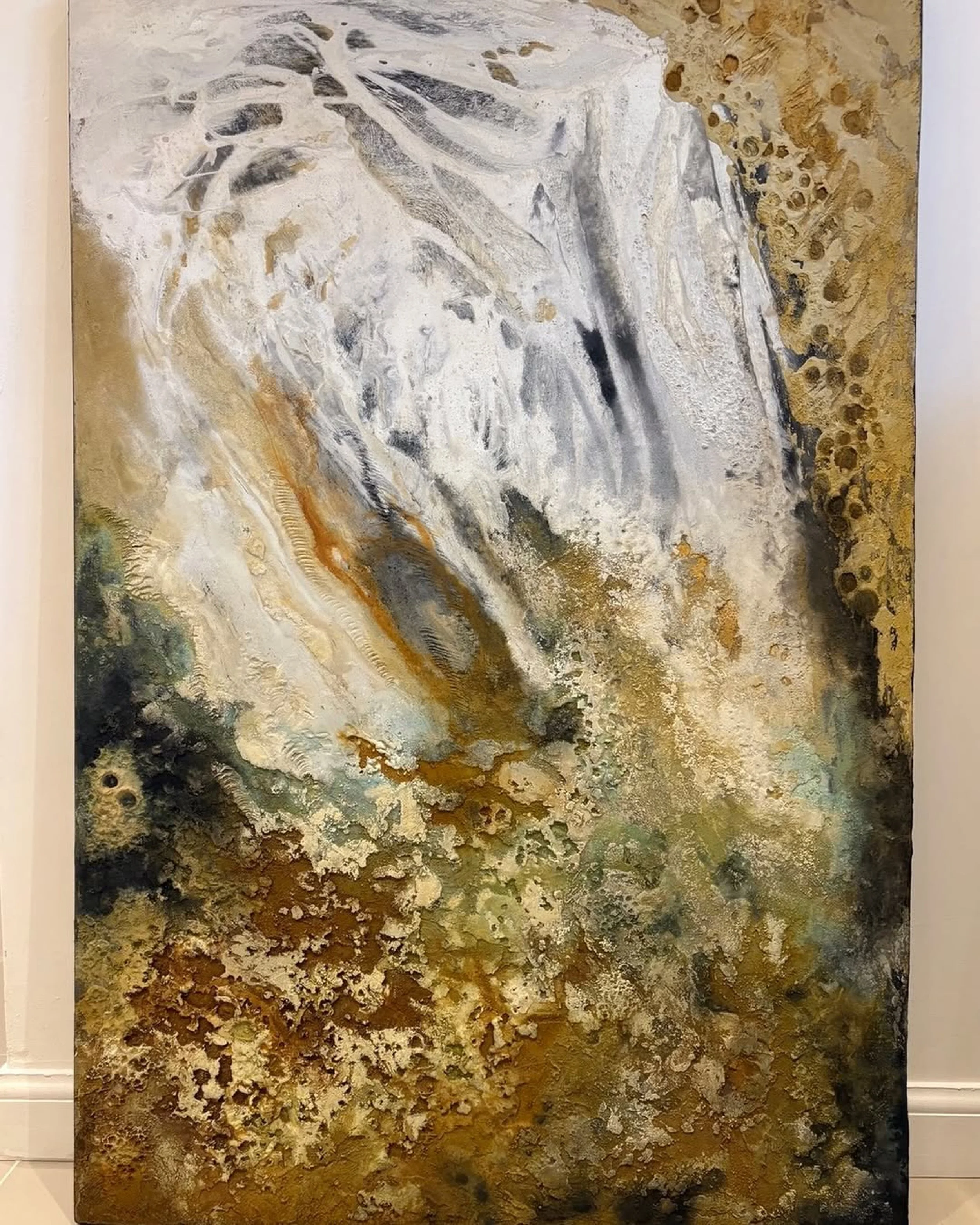 Primordial Breath,
Mixed Media on Canvas board, Cement and Acid Stain,
85 x 127cm [framed in natural oak]
2026